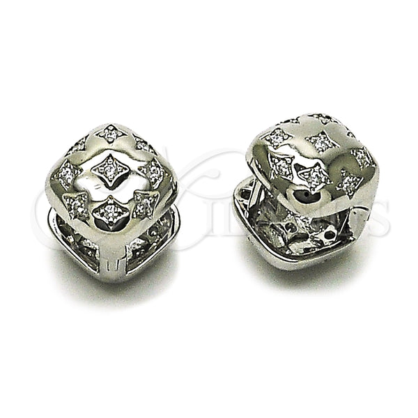 Argolla Huggie 02.213.0926.16 Rodio Laminado, con Zirconia Cubica Blanca, Pulido, Rodinado