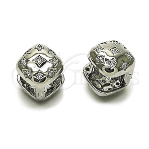 Argolla Huggie 02.213.0926.16 Rodio Laminado, con Zirconia Cubica Blanca, Pulido, Rodinado