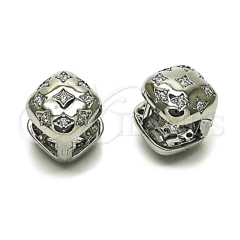 Argolla Huggie 02.213.0926.16 Rodio Laminado, con Zirconia Cubica Blanca, Pulido, Rodinado