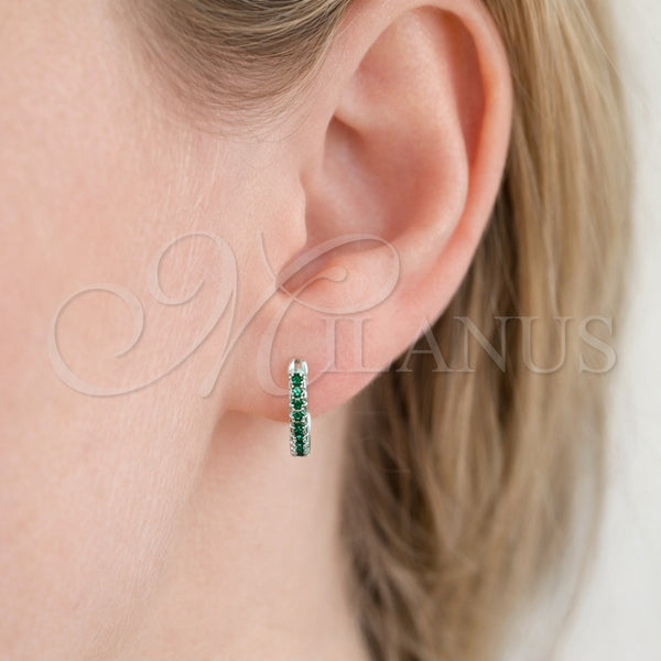 Argolla Huggie 02.213.0796.1.14 Rodio Laminado, con Zirconia Cubica Verde, Pulido, Rodinado