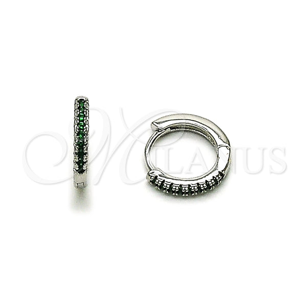 Argolla Huggie 02.213.0796.1.14 Rodio Laminado, con Zirconia Cubica Verde, Pulido, Rodinado