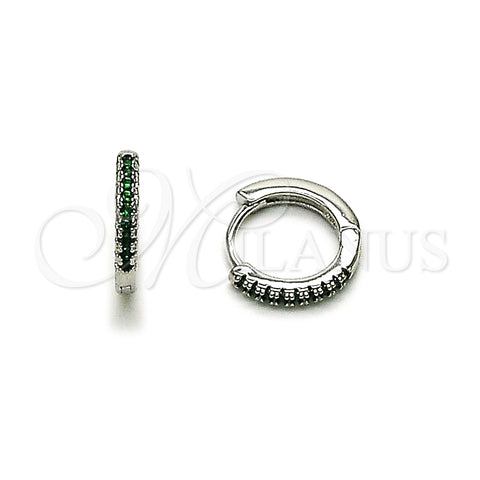 Argolla Huggie 02.213.0796.1.14 Rodio Laminado, con Zirconia Cubica Verde, Pulido, Rodinado