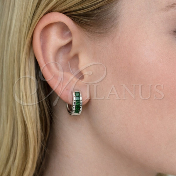 Argolla Huggie 02.213.0934.14 Rodio Laminado, con Zirconia Cubica Verde, Pulido, Rodinado