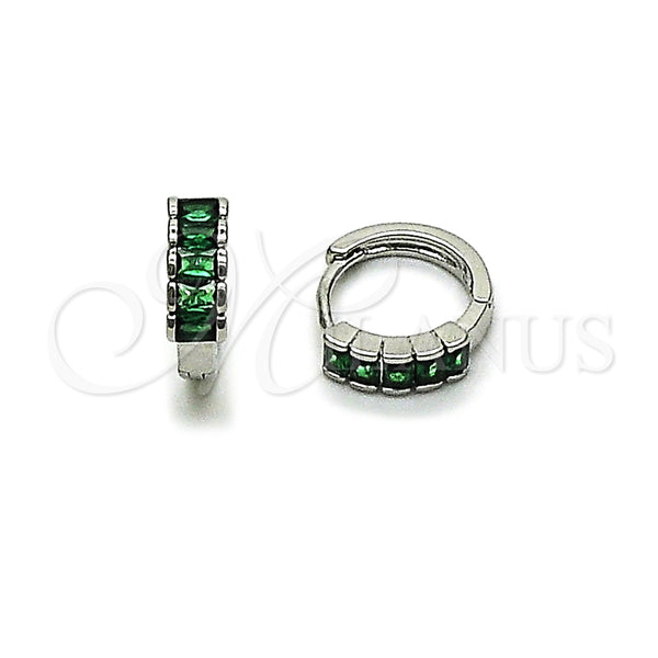 Argolla Huggie 02.213.0934.14 Rodio Laminado, con Zirconia Cubica Verde, Pulido, Rodinado