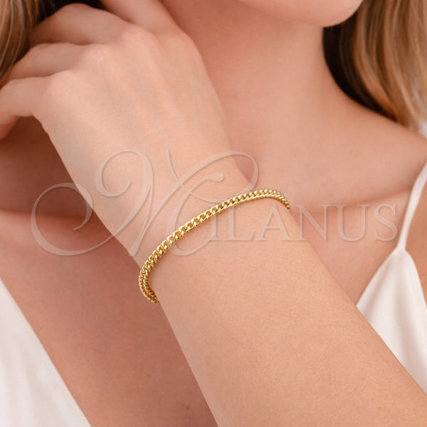 Pulsera Elegante 03.213.0438.07 Oro Laminado, Diseño de Miami Cubana, Pulido, Tono Dorado (Grosor 03.5 MM, 8 Pulgadas de Largo)