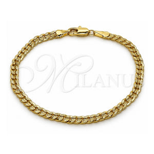 Pulsera Básica 04.213.0365.07 Oro Laminado, Diseño de Cubana Concava, Pulido, Tono Dorado (Grosor 04 MM, 8 Pulgadas de Largo)