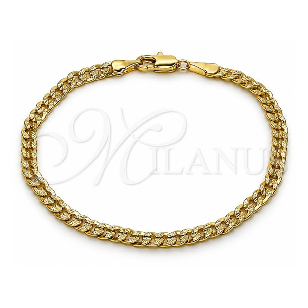 Pulsera Básica 04.213.0365.07 Oro Laminado, Diseño de Cubana Concava, Pulido, Tono Dorado (Grosor 04 MM, 8 Pulgadas de Largo)