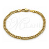Pulsera Básica 04.213.0365.07 Oro Laminado, Diseño de Cubana Concava, Pulido, Tono Dorado (Grosor 04 MM, 8 Pulgadas de Largo)