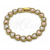 Pulsera Tennis 03.213.0439.07 Oro Laminado, Diseño de Corazón, Diamantado, Tres Tonos (Grosor 08 MM, 7 Pulgadas de Largo)