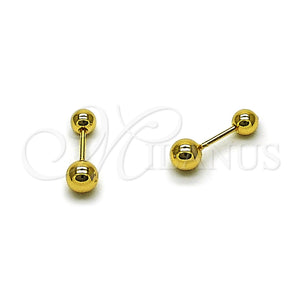 Arete Dormilona 02.456.0001 Oro Laminado, Diseño de Bola, Pulido, Tono Dorado
