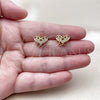Arete Dormilona 02.456.0002 Oro Laminado, Diseño de Mariposa y Mama, con Zirconia Cubica Blanca, Pulido, Tono Dorado