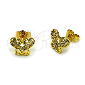 Arete Dormilona 02.456.0002 Oro Laminado, Diseño de Mariposa y Mama, con Zirconia Cubica Blanca, Pulido, Tono Dorado