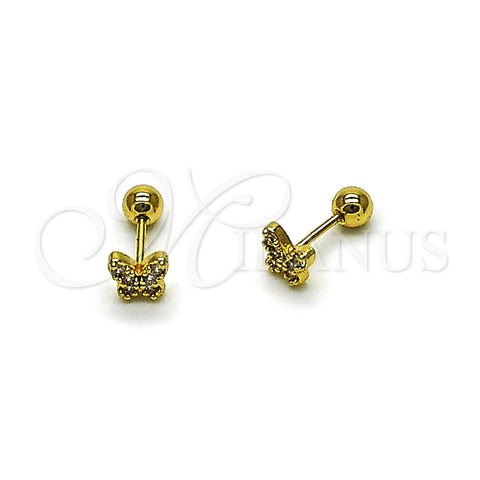 Arete Dormilona 02.456.0005 Oro Laminado, Diseño de Mariposa, con Zirconia Cubica Blanca, Pulido, Tono Dorado