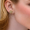 Arete Dormilona 02.456.0007 Oro Laminado, Diseño de Puff Mariner, con Micro Pave Blanca y Zirconia Cubica Blanca, Pulido, Tono Dorado
