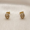 Arete Dormilona 02.456.0007 Oro Laminado, Diseño de Puff Mariner, con Micro Pave Blanca y Zirconia Cubica Blanca, Pulido, Tono Dorado