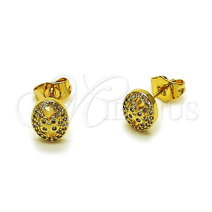 Arete Dormilona 02.456.0007 Oro Laminado, Diseño de Puff Mariner, con Micro Pave Blanca y Zirconia Cubica Blanca, Pulido, Tono Dorado