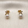 Arete Dormilona 02.456.0008 Oro Laminado, con Perla Marfil y Micro Pave Blanca, Pulido, Tono Dorado