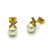 Arete Dormilona 02.456.0008 Oro Laminado, con Perla Marfil y Micro Pave Blanca, Pulido, Tono Dorado