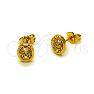 Arete Dormilona 02.456.0010 Oro Laminado, Diseño de Puff Mariner, con Micro Pave Blanca, Pulido, Tono Dorado