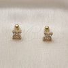 Arete Dormilona 02.456.0011 Oro Laminado, Diseño de Trébol de Cuatro Hojas, con Zirconia Cubica Blanca, Pulido, Tono Dorado