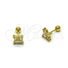 Arete Dormilona 02.456.0011 Oro Laminado, Diseño de Trébol de Cuatro Hojas, con Zirconia Cubica Blanca, Pulido, Tono Dorado