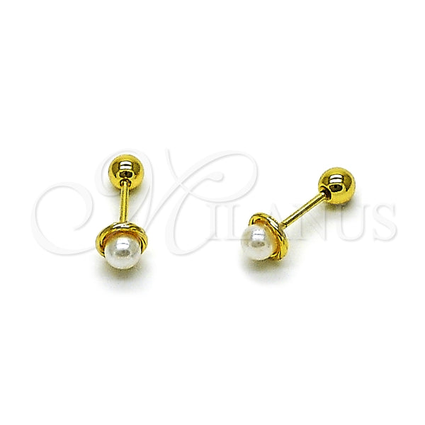 Arete Dormilona 02.456.0013 Oro Laminado, Diseño de Bola, con Perla Marfil, Pulido, Tono Dorado