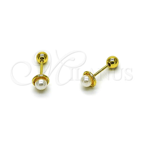 Arete Dormilona 02.456.0013 Oro Laminado, Diseño de Bola, con Perla Marfil, Pulido, Tono Dorado