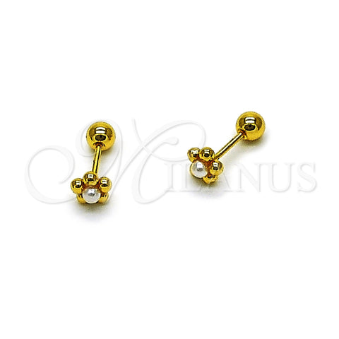 Arete Dormilona 02.456.0014 Oro Laminado, Diseño de Flor, con Perla Marfil, Pulido, Tono Dorado