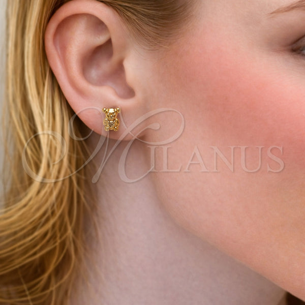 Arete Dormilona 02.456.0015 Oro Laminado, Diseño de Osito, con Zirconia Cubica Blanca, Pulido, Tono Dorado