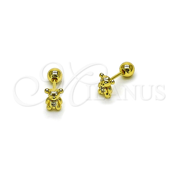 Arete Dormilona 02.456.0015 Oro Laminado, Diseño de Osito, con Zirconia Cubica Blanca, Pulido, Tono Dorado