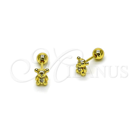 Arete Dormilona 02.456.0015 Oro Laminado, Diseño de Osito, con Zirconia Cubica Blanca, Pulido, Tono Dorado