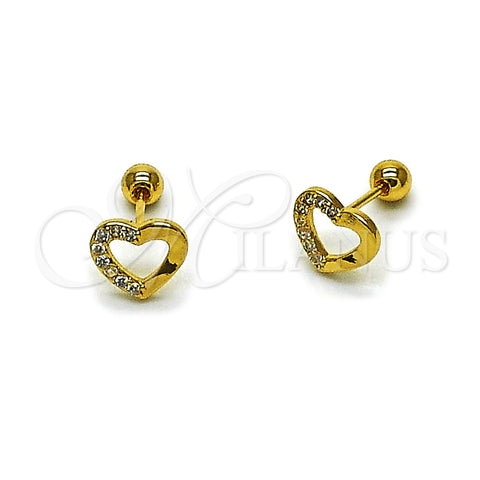 Arete Dormilona 02.456.0016 Oro Laminado, Diseño de Corazón, con Zirconia Cubica Blanca, Pulido, Tono Dorado
