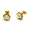Arete Dormilona 02.456.0018 Oro Laminado, Diseño de Flor, con Perla Marfil, Pulido, Tono Dorado