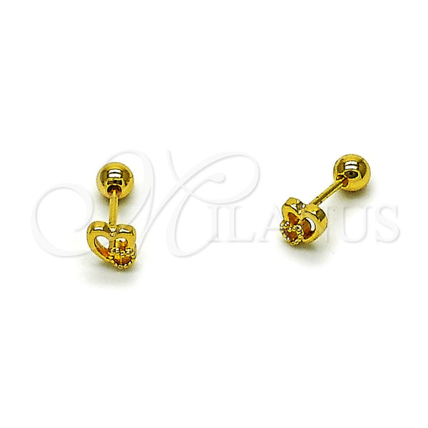 Arete Dormilona 02.456.0019 Oro Laminado, Diseño de Corazón, Pulido, Tono Dorado