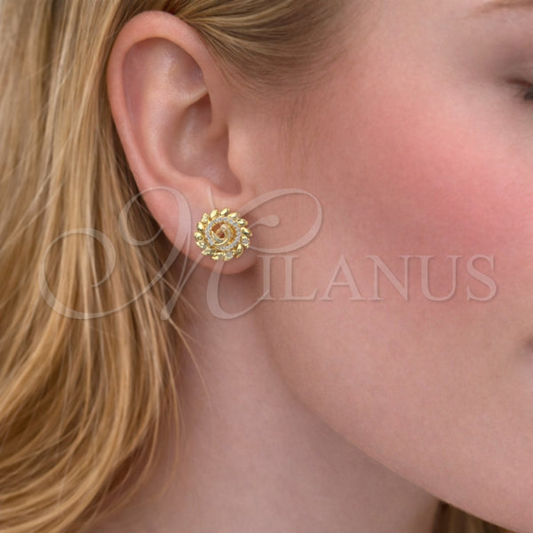 Arete Dormilona 02.456.0020 Oro Laminado, Diseño de Pavo Real, con Micro Pave Blanca y Rubi, Pulido, Tono Dorado