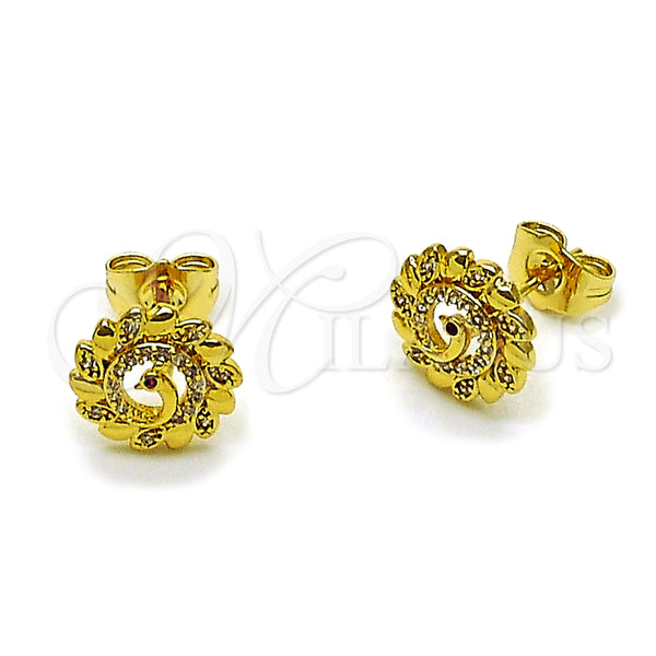 Arete Dormilona 02.456.0020 Oro Laminado, Diseño de Pavo Real, con Micro Pave Blanca y Rubi, Pulido, Tono Dorado