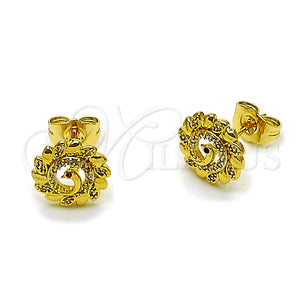Arete Dormilona 02.456.0020 Oro Laminado, Diseño de Pavo Real, con Micro Pave Blanca y Rubi, Pulido, Tono Dorado