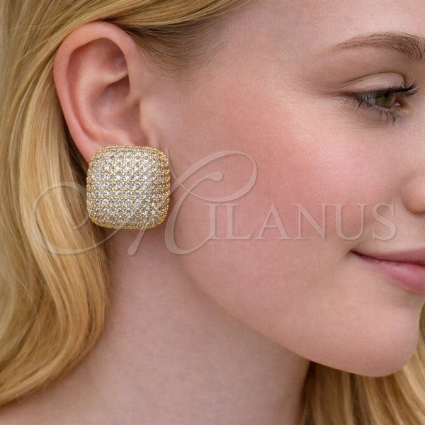 Arete Dormilona 02.457.0002 Oro Laminado, con Zirconia Cubica Blanca, Pulido, Tono Dorado