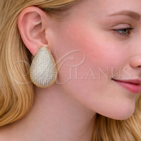 Arete Dormilona 02.457.0003 Oro Laminado, Diseño de Gota, con Zirconia Cubica Blanca, Pulido, Tono Dorado