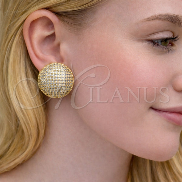 Arete Dormilona 02.457.0004 Oro Laminado, Diseño de Bola, con Zirconia Cubica Blanca, Pulido, Tono Dorado