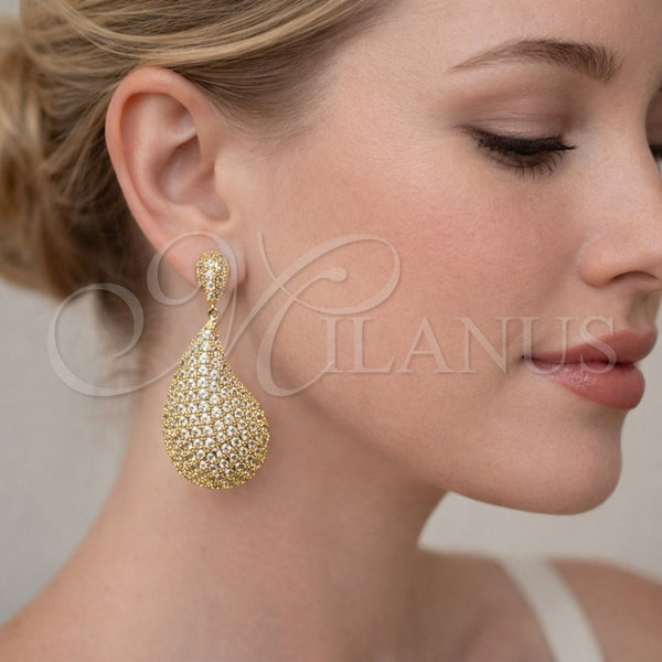 Arete Dormilona 02.457.0006 Oro Laminado, Diseño de Gota, con Zirconia Cubica Blanca, Pulido, Tono Dorado