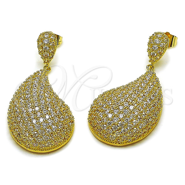 Arete Dormilona 02.457.0006 Oro Laminado, Diseño de Gota, con Zirconia Cubica Blanca, Pulido, Tono Dorado