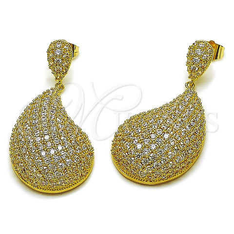 Arete Dormilona 02.457.0006 Oro Laminado, Diseño de Gota, con Zirconia Cubica Blanca, Pulido, Tono Dorado