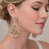 Arete Dormilona 02.457.0008 Oro Laminado, Diseño de Gota, con Zirconia Cubica Multicolor y Blanca, Pulido, Tono Dorado