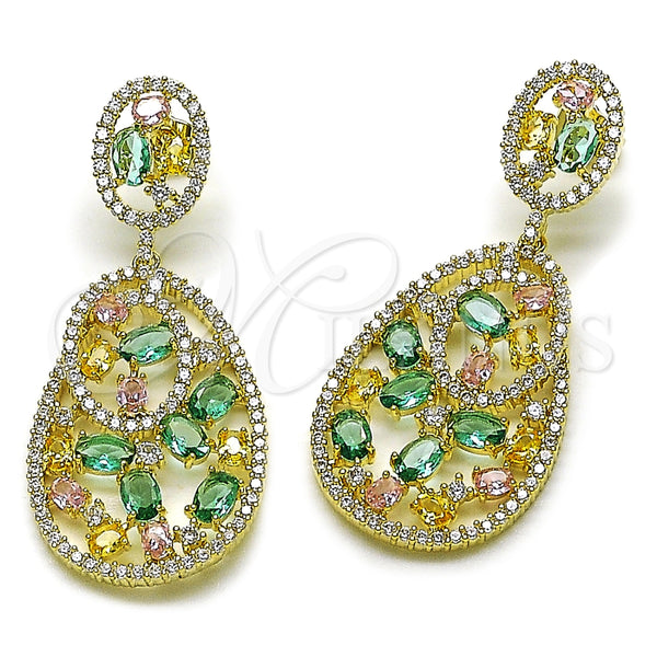 Arete Dormilona 02.457.0008 Oro Laminado, Diseño de Gota, con Zirconia Cubica Multicolor y Blanca, Pulido, Tono Dorado