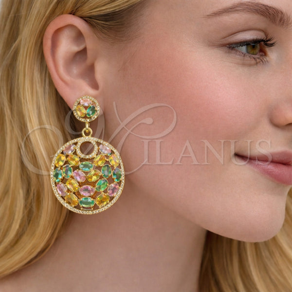 Arete Dormilona 02.457.0011 Oro Laminado, con Zirconia Cubica Blanca y Multicolor, Pulido, Tono Dorado