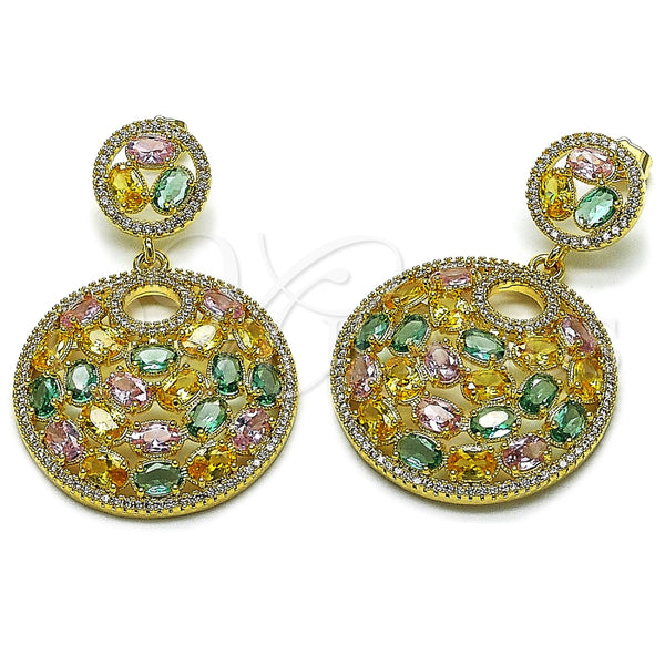 Arete Dormilona 02.457.0011 Oro Laminado, con Zirconia Cubica Blanca y Multicolor, Pulido, Tono Dorado