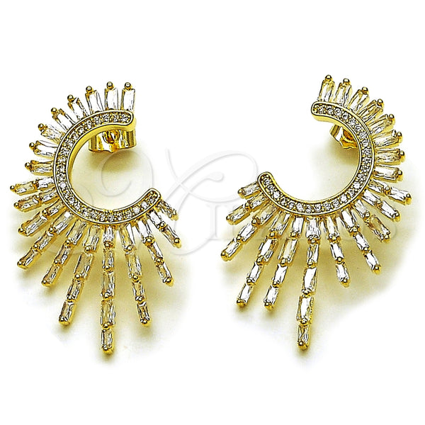 Arete Dormilona 02.457.0013 Oro Laminado, Diseño de Baguette, con Zirconia Cubica Blanca y Micro Pave Blanca, Pulido, Tono Dorado