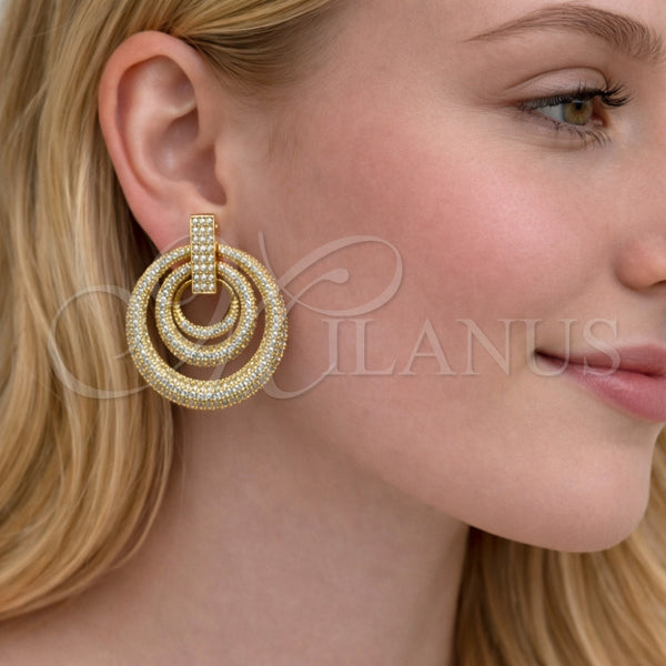 Arete Dormilona 02.457.0014 Oro Laminado, con Zirconia Cubica Blanca, Pulido, Tono Dorado
