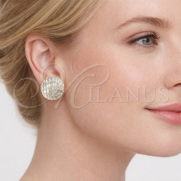 Arete Dormilona 02.457.0015 Oro Laminado, Diseño de Baguette, con Zirconia Cubica Blanca, Pulido, Tono Dorado